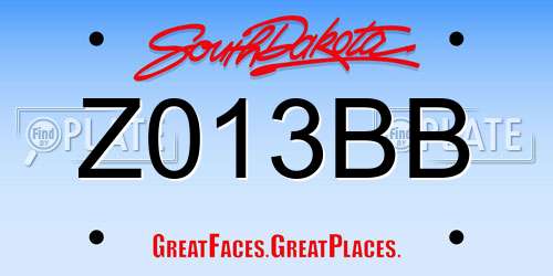 Z013BB South Dakota License Plate