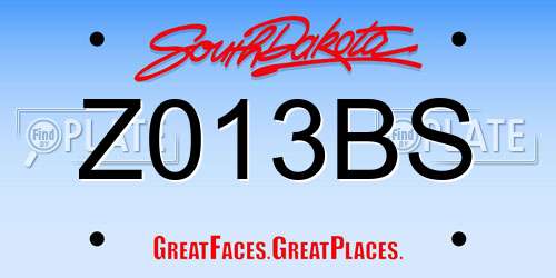 Z013BS South Dakota License Plate