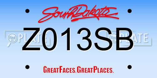 Z013SB South Dakota License Plate