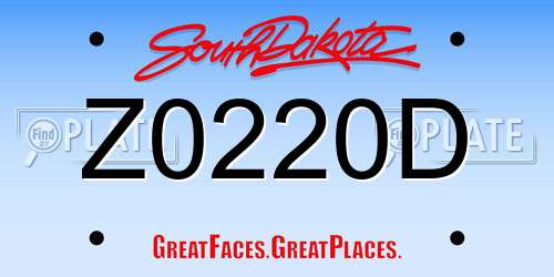 Z0220D South Dakota License Plate