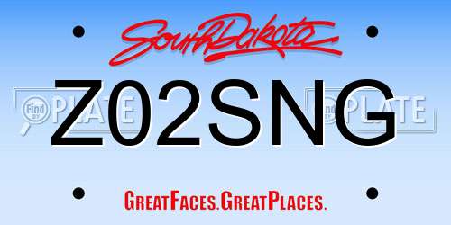 Z02SNG South Dakota License Plate