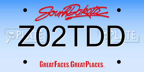 Z02TDD South Dakota License Plate