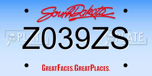 Z039ZS South Dakota License Plate