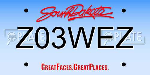 Z03WEZ South Dakota License Plate