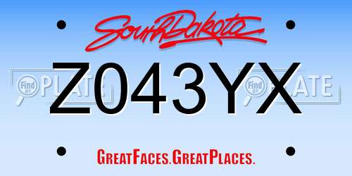 Z043YX South Dakota License Plate