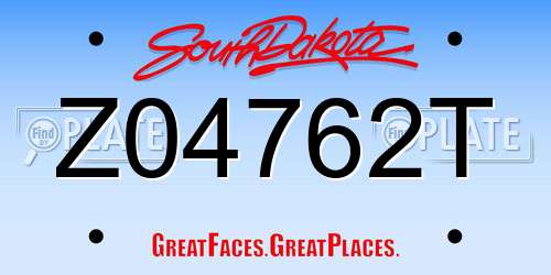 Z04762T South Dakota License Plate