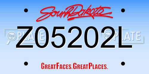 Z05202L South Dakota License Plate
