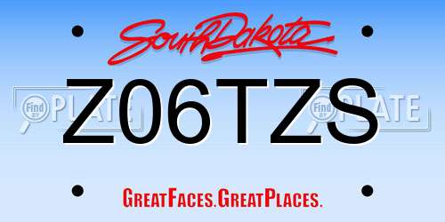 Z06TZS South Dakota License Plate