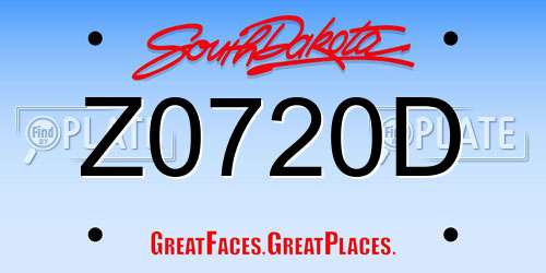 Z0720D South Dakota License Plate