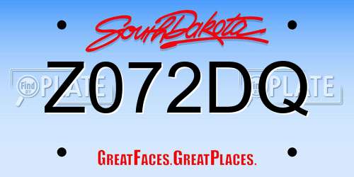 Z072DQ South Dakota License Plate