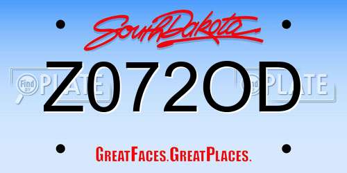 Z072OD South Dakota License Plate
