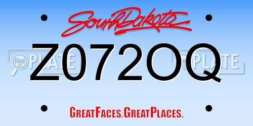 Z072OQ South Dakota License Plate