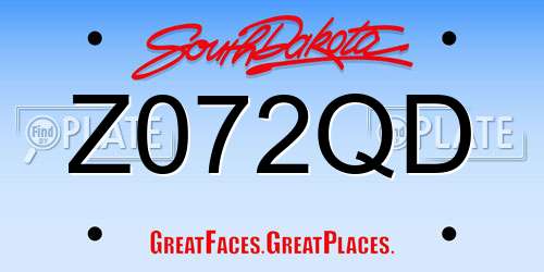 Z072QD South Dakota License Plate
