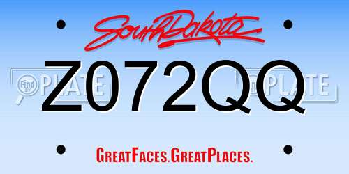 Z072QQ South Dakota License Plate