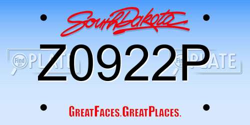 Z0922P South Dakota License Plate