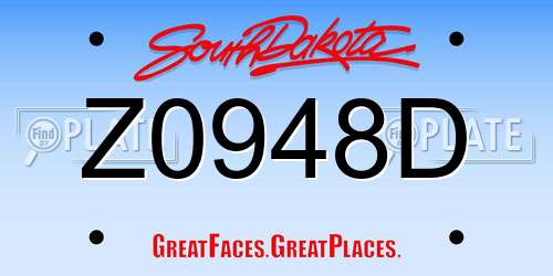 Z0948D South Dakota License Plate