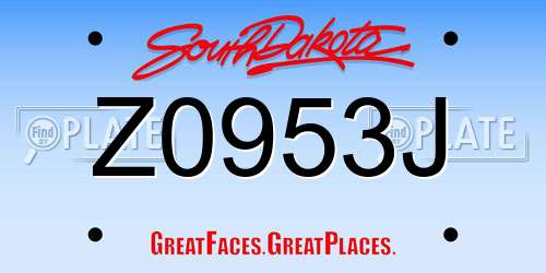 Z0953J South Dakota License Plate