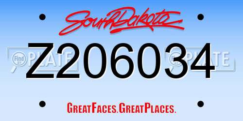 Z206034 South Dakota License Plate