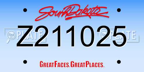 Z211025 South Dakota License Plate