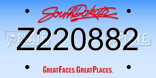 Z220882 South Dakota License Plate