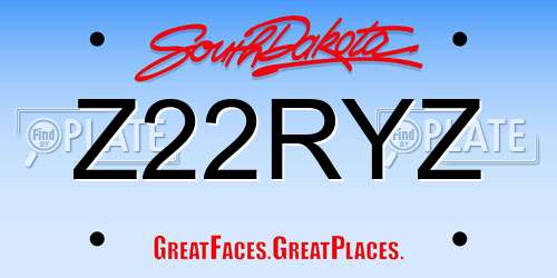 Z22RYZ South Dakota License Plate