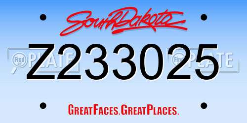 Z233025 South Dakota License Plate