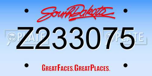 Z233075 South Dakota License Plate
