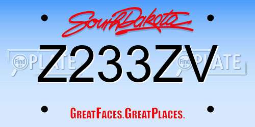 Z233ZV South Dakota License Plate