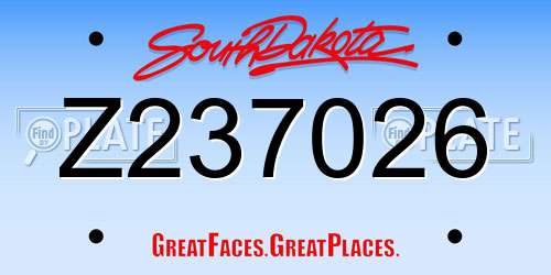 Z237026 South Dakota License Plate