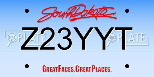 Z23YYT South Dakota License Plate