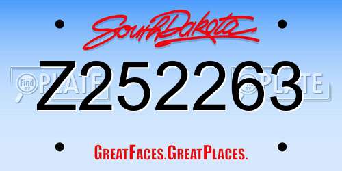 Z252263 South Dakota License Plate