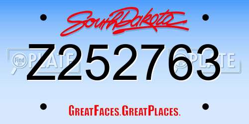 Z252763 South Dakota License Plate
