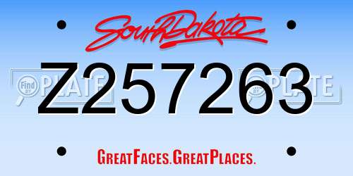 Z257263 South Dakota License Plate