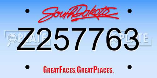 Z257763 South Dakota License Plate
