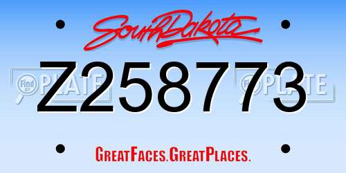 Z258773 South Dakota License Plate