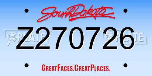 Z270726 South Dakota License Plate
