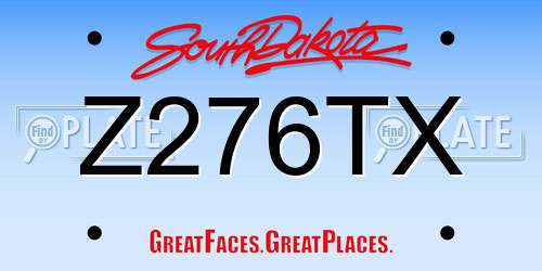Z276TX South Dakota License Plate