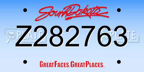 Z282763 South Dakota License Plate