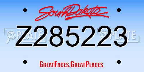 Z285223 South Dakota License Plate