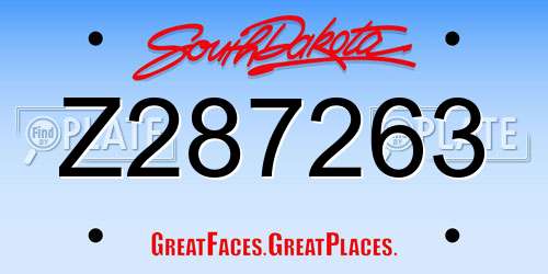 Z287263 South Dakota License Plate
