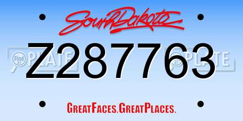Z287763 South Dakota License Plate