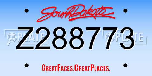 Z288773 South Dakota License Plate
