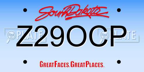 Z29OCP South Dakota License Plate