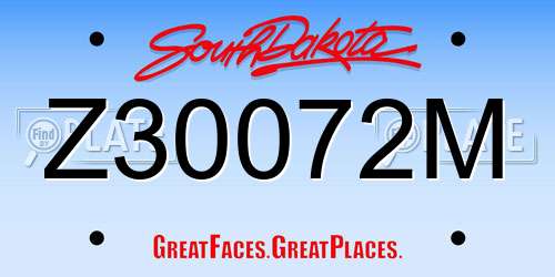 Z30072M South Dakota License Plate
