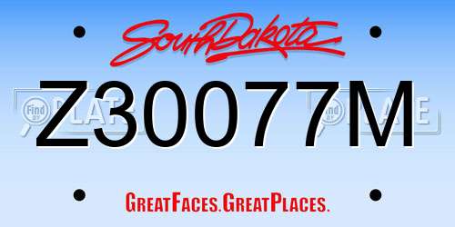 Z30077M South Dakota License Plate