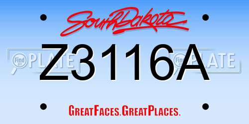 Z3116A South Dakota License Plate
