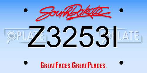 Z3253I South Dakota License Plate