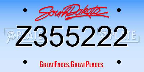 Z355222 South Dakota License Plate