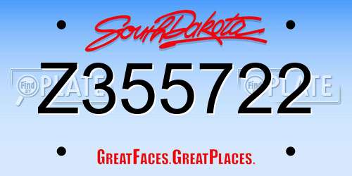 Z355722 South Dakota License Plate