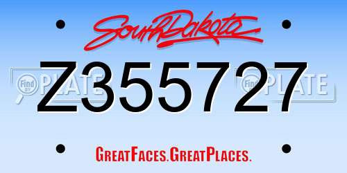 Z355727 South Dakota License Plate
